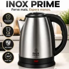 Chaleira Elétrica Inox Prime 1,8L 1000W Aço Inox 127V Base 360° Desligamento Automático Ferve Água Rápido