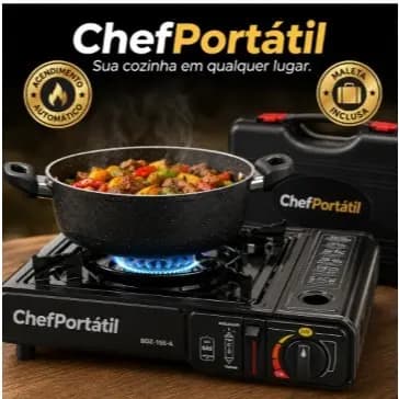 Fogareiro Portátil a Gás com Maleta Acendimento Automático ChefPortátil para Camping Pescaria Viagem Cozinha