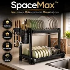 Escorredor de Louças 2 Andares Multifuncional Organizador de Bancada Porta Talheres Preto Fosco SpaceMax™