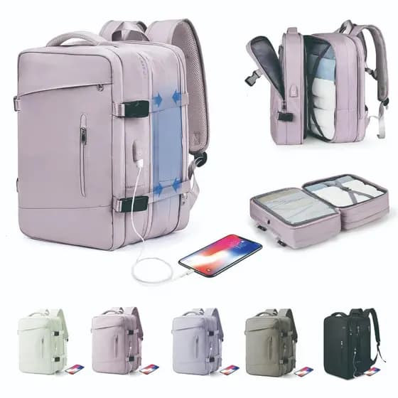 Mochila De Viagem USB Masculina E Feminina À Prova D'água Reforçada Expansível