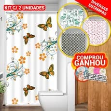 Kit 2 Cortinas Box Diversas Estampadas Uso Direto no Suporte Acabamento em Viés PE