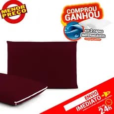 Kit 2 Capas de Travesseiro C/ Zíper Malha em Gel Helanca 50x70cm Vinho + 2 Capas Impermeáveis