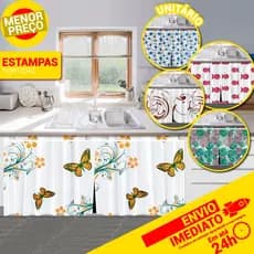 Cortina de Pia PE 138x80cm Decoração Cozinha Várias Estampas Sortidas Uso Direto no Suporte
