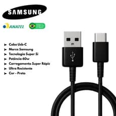 Cabo Carregador Samsung Galaxy A04 A05 A06 A07 A15 A16 A17 A24 A34 A35 A55 A56 S23 S24 S25 Original