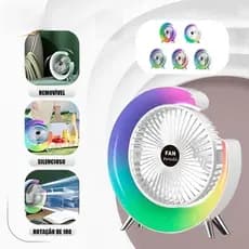 Mini Ventilador de Mesa Silencioso Portátil Colorido Led Colorida RGB Desktop Vento Fresco