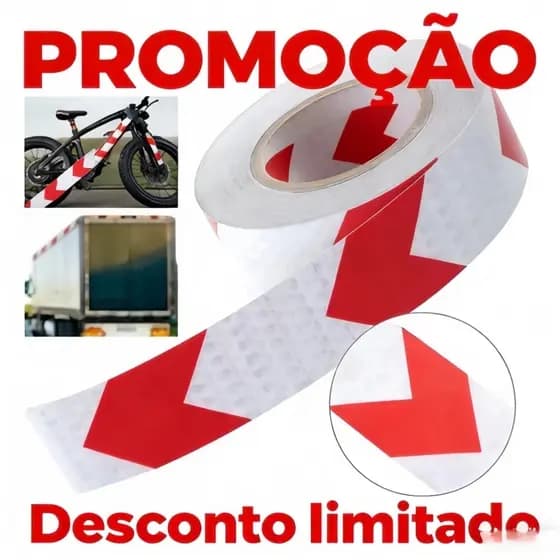 Fita Refletiva com Setas - Reflexo Alto, Autoadesiva, Protege Veículos e Pedestres à Noite.