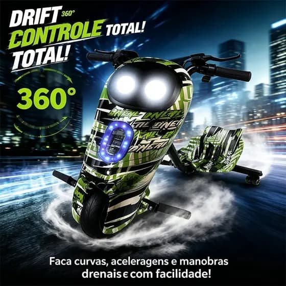 Triciclo Elétrico Drift Motorizado 350w Adulto/Infantil 8" Polegadas 3 Velocidades Bluetooth Led