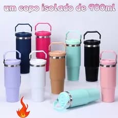 Garrafa Térmica 900ML Com Alça Flip Tumbl Aço Inoxidável Isolamento Térmico Com Canudo