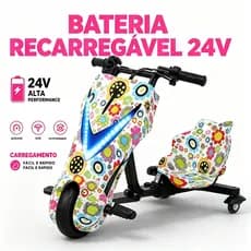 Triciclo Elétrico Drift Motorizado 350w Adulto/Infantil 8" Polegadas 3Velocidades Bluetooth Led