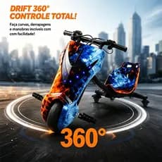 Triciclo Elétrico Drift Motorizado 350w Adulto/Infantil 8" Polegadas 3 Velocidades Bluetooth Led