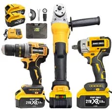 Kit 3 Em 1 Esmerilhadeira Parafusadeira Furadeira De Impacto Sem Fio 21V Com Maleta e Acessórios