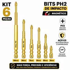 Kit 6 Bits PH2 Magnético Anti-Impacto  (25-150mm) em Aço S2 Bits Com Imã Parafusadeira Super Magnética