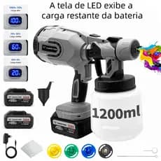 1200ML Pistolas De Pintura Elétrica HVLP ComIndicador de bateria ,cobre 2 Baterias 48V Pulverizador Tinta Elétrico