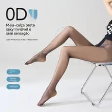 Meia Calça Térmica Translúcida De Lã Grossa  Forrada Peluciada, Super Elástica com Pé!