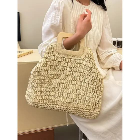 Bolsa feminina de palha grande de praia coleção nova verão praia viagem moda palha Grande capacidade Bolsa de alça curta