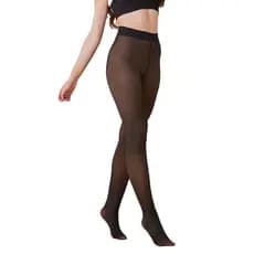 Meia Calça Térmica Preta Feminina Forrada Peluciada Translúcida, Super Elástica com Pé e sem Pé