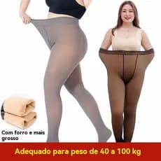 Meia Calça Térmica Forrada Peluciada Translúcida de Lã Feminina Super Elástica Slim