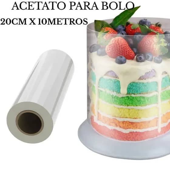 Acetato ATELLINI 20cm x 10m 1UNID Alta Qualidade para Laterais de Bolos, Tortas e Placas de Chocolate