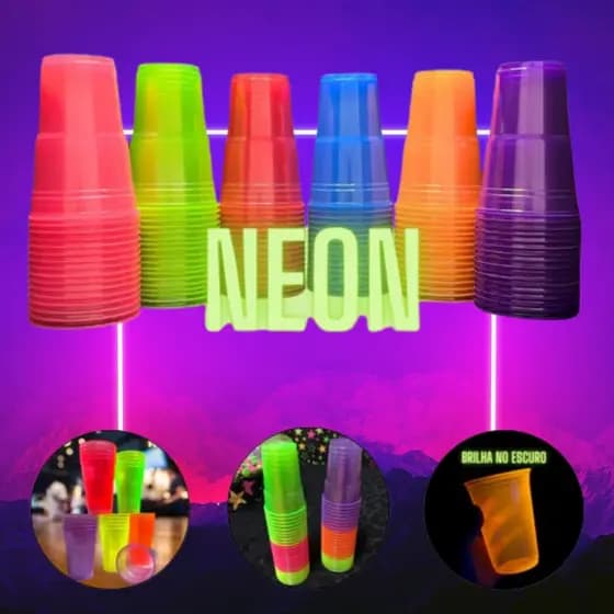 50 COPOS COLORIDOS NEON SENDO 5 CORES 10 CADA: LARANJA, AMARELO, VERDE, LILAS E ROSA, TUDO NEON!!!!