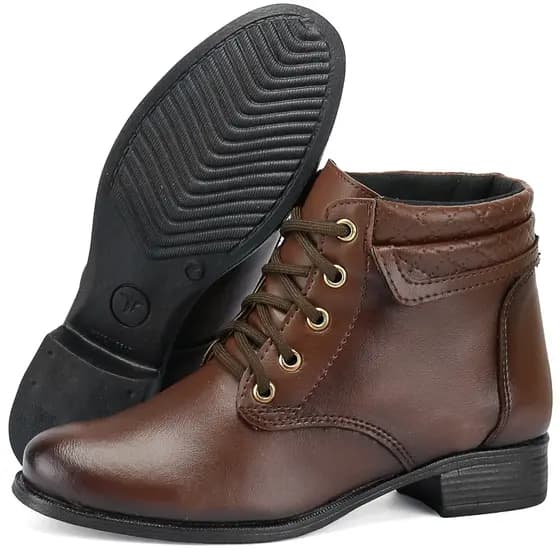 Bota Feminina Coturno Estiloso Conforto Salto Baixo Cadarço Couro Ecológico Envio Imediato