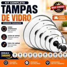 Tampa de Vidro Temperado Nº 12 14 16 18 20 22 24 26 28 30 32cm Panela Frigideira Universal Inox