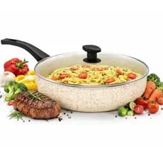 Frigideira  Grande Funda Alta Wok Antiaderente 30 Cm Com Tampa De Vidro