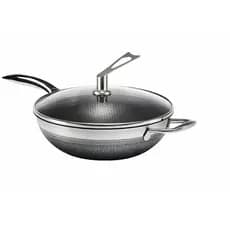 Frigideira Wok Inox 30cm Fundo Triplo com Tampa de Vidro 5L
