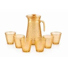 Kit Conjunto Jarra Grossa Resistente 7 Peças Jarra 1,3L +6 Copos 260ml Vidro Texturizado Sofisticado