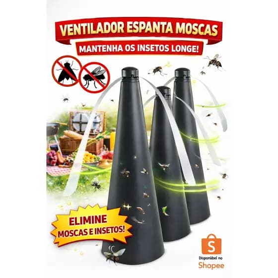 Ventilador Portátil Espanta Mosquitos Moscas a Pilha Silencioso Sem Químicos Mesa Churrasco Camping Seguro Ecológico