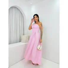 Vestido Liiz longo, tomara que caia com amarração na parte das costas e elástico.