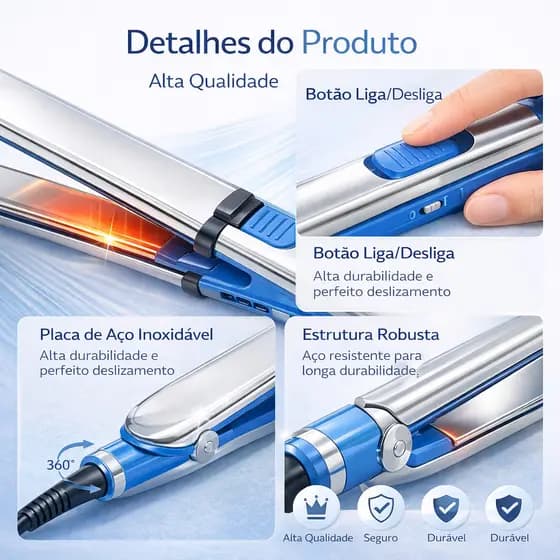 Chapinha de Cabelo Prancha Alisadora em Aço Inoxidável Aquecimento Rápido para Alisar e Modelar ANJGG BRASIL