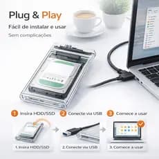 Kit 2 Case HD Externo 2.5 USB 3.0 SATA III Transparente SSD HDD Enclosure Alta Velocidade UASP ANJGG BRASIL