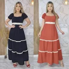 Vestido Longo Feminino Manga Princesa com Renda Elegante Confortável Festa Casual Sofisticado