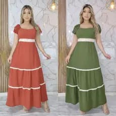Moda Feminina Vestido Longo Casual Festa Forrado com Renda Elegante Confortável Versátil