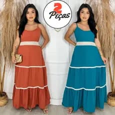 Kit 2 Vestidos de Alça com Cintura Definida Super Confortáveis Femininos Casual Elegante Moda