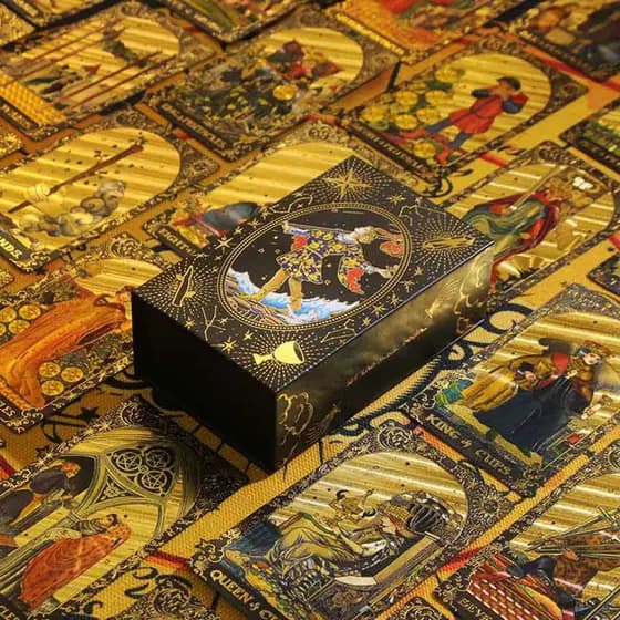 Cartas de Tarô Clássicas em PVC à Prova d'Água com Folha de Ouro para Iniciantes 12x7cm Papel Manual