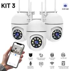 Kit 3 Câmeras Segurança Wi-Fi 1080P Visão Noturna Infravermelho Rastreamento App
