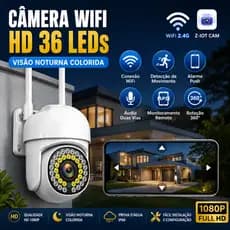 Câmera de Segurança WiFi 360° 1080P, 36 LEDs IR, Detecção de Movimento, IP66 Prova D'água