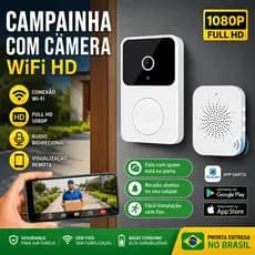 Campainha com Câmera Embutida, Vídeo Porteiro WiFi Sem Fio, HD, Visível pelo Celular Casa Inteligente