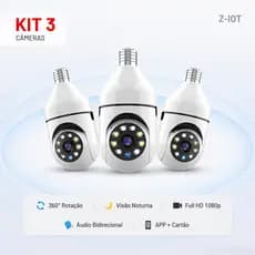 Câmera de Segurança Lâmpada E27 WiFi 360° Impermeável, Visão Noturna, Detecção de Movimento