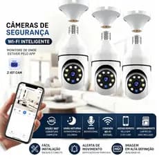 Câmeras Lâmpada WiFi PTZ 360° E27 com Rastreamento Automático e Visão Noturna Colorida