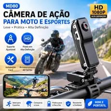Mini Câmera Esportiva MD80 HD 1080P para Bicicleta, Moto e Esportes com Clip Ajustável