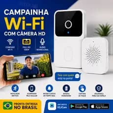 Campainha Inteligente WiFi com Câmera 1080P HD, Visão Noturna, Áudio Bidirecional, Impermeável e Interfone Sem Fio