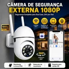 Câmera de Segurança 1080P Wi-Fi Giratória 360°, Visão Noturna, Áudio Bidirecional IP66 Impermeável para Casa