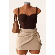 Combo Cropped Corset+Short Saia 😍