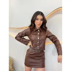 mini saia de couro courino feminino estilosa rodeio P M G