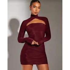 Vestido Manga Longa Curto Recorte Modelador Inverno Chic Look Instagramavel Casual Sofisticado Poliamida