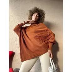 Poncho Feminino Bico Casaco Punho Tricô Gola Alta Capa Inverno Casual Casaco Lã Agasalho Tricot