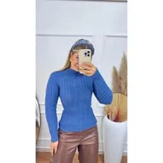 Blusa Feminina de Frio Modal com Trança Manga Longa Inverno Tricot Tricô Feminino Quentinha