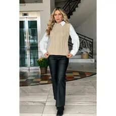 Colete Feminino em Tricô com Tranças Blusa Sobreposição Inverno Tendência Moda 2026